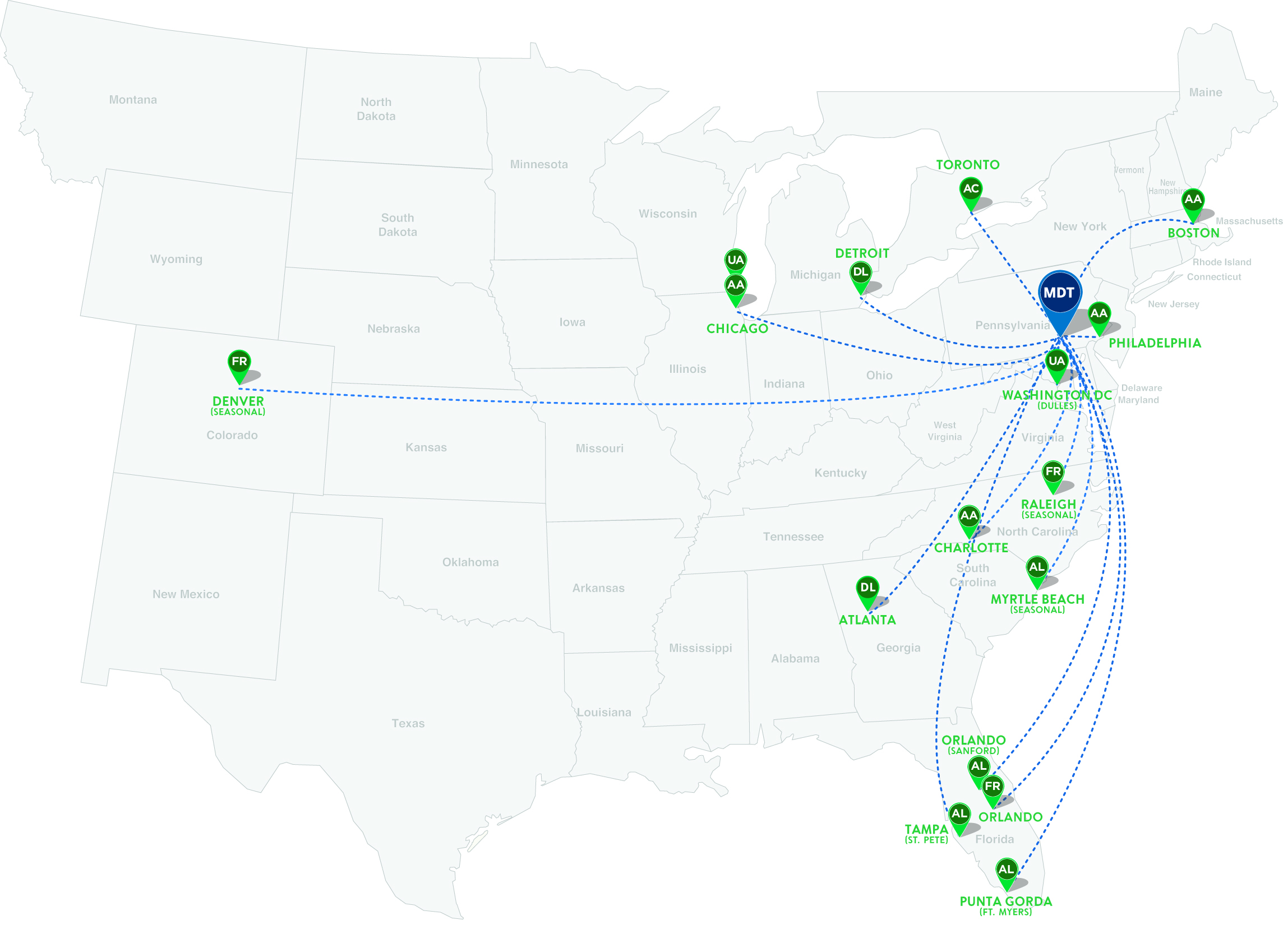 Nonstop Route Map Revised2016 Harrisburg International Airport