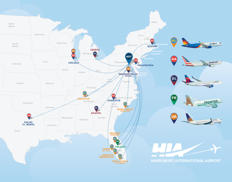 Current Nonstop Destinations From Hia Harrisburg International Airport