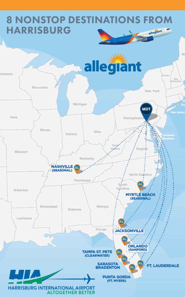 Allegiant offers 8 non-stop destinations from HIA - Harrisburg ...